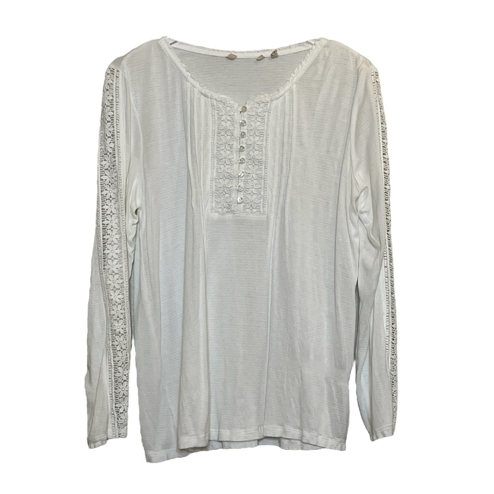 NWOT - FLAWED - Soft Surroundings Embroidered Lace Waffle Knit Long Sleeve Tee